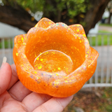 Resin Lotus Trinket Dish - Orange with Opal Glitter