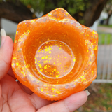 Resin Lotus Trinket Dish - Orange with Opal Glitter