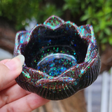 Resin Lotus Trinket Dish - Pink Iridescent Glitter with Black