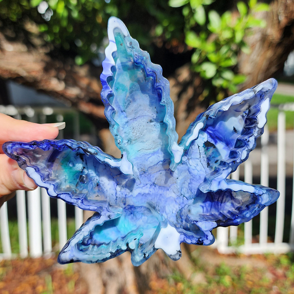 Resin Small MJ Leaf Trinket Dish - Blue, Purple and White Marble