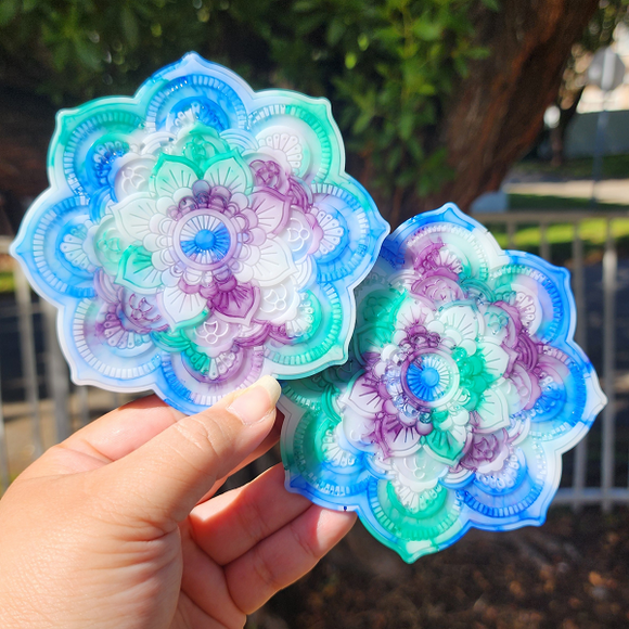 Resin Mandala Coaster Set - Multicolor