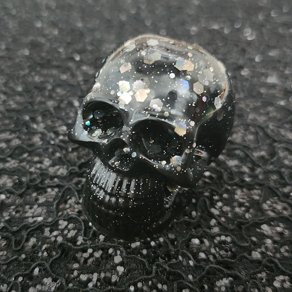 Resin Mini Skull - Black with Holographic Glitter