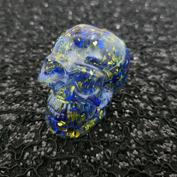 Resin Mini Skull - Blue and Gold Flakies