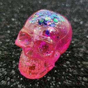 Resin Mini Skull - Pink with Color Shifting Glitter