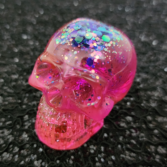 Mini Skull - Pink with Color Shifting Glitter