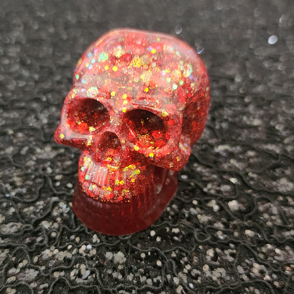 Resin Mini Skull - Red with Red and Pink Iridescent Glitter