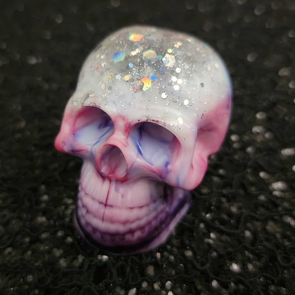 Resin Mini Skull - White, Magenta, Blue and Purple Marbled
