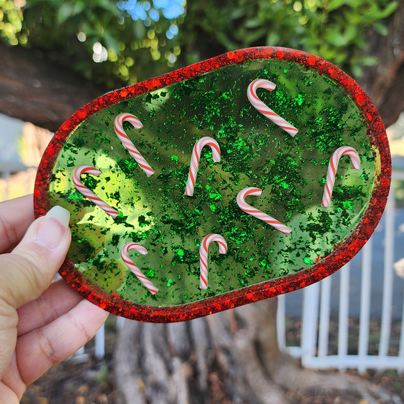 Resin Oval Tray - Candy Canes