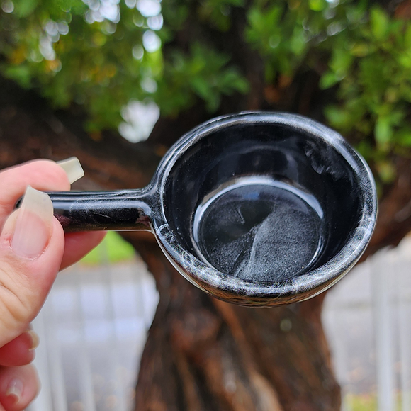 Pan Shape Tealight Holder - Black with Silver Swirls