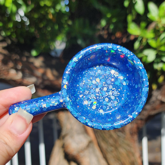 Resin Pan Shape Tealight Holder - Blue and Holographic Glitter
