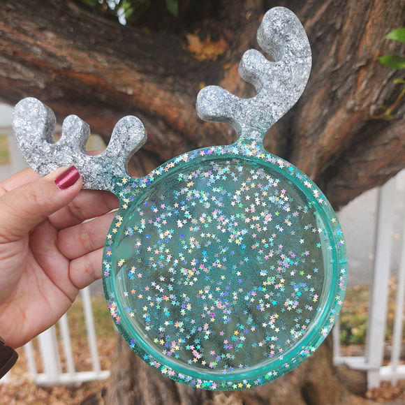 Reindeer Tray Silver and Blue