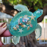 Resin Sea Turtle - Ocean Green with Mini Shells