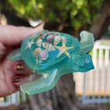 Resin Sea Turtle - Ocean Green with Mini Shells