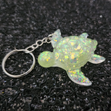 Resin Sea Turtle Keychain - Chartreuse Green with Opal Glitter
