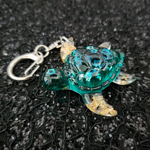Resin Sea Turtle Keychain - Green with Gold Flakes