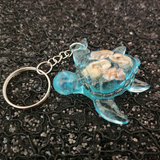 Resin Sea Turtle Keychain - Light Blue with Seashells and Starfish