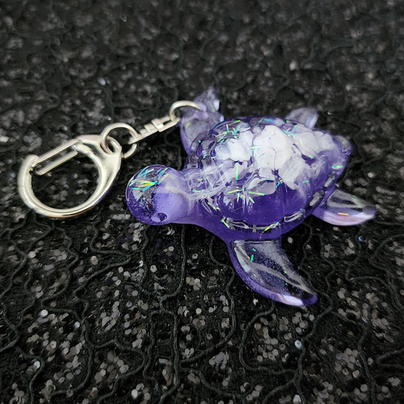 Resin Sea Turtle Keychain - Purple with Glitter