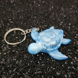 Resin Sea Turtle Keychain - White, Blue and Silver