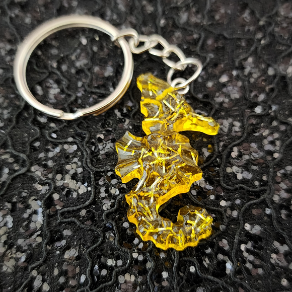 Resin Seahorse Keychain - Yellow with Glitter