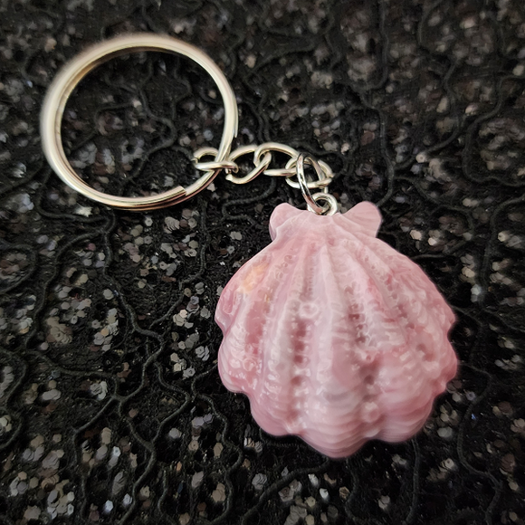 Resin Seashell Keychain - Pink, Mauve and White