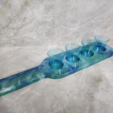 Resin Shot Glass Tray - Blue, Green and White Marbled