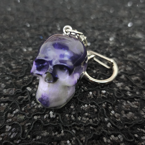 Resin Skull Keychain - Purple, Iridescent Purple and Black