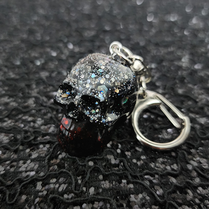 Resin Skull Keychain - Red and Holographic Glitter