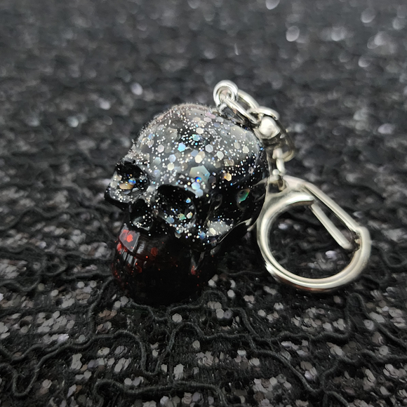 Resin Skull Keychain - Red and Holographic Glitter