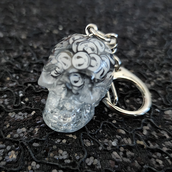 Resin Skull Keychain - Scary Skulls with Silver Flakies