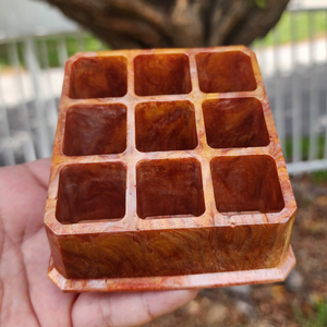 Small Makeup Storage - Red, Orange and Gold Marbled