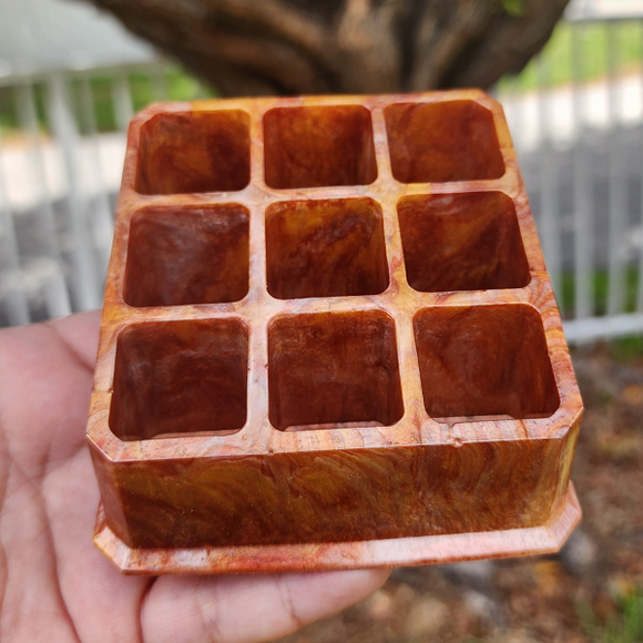 Small Makeup Storage - Red, Orange and Gold Marbled