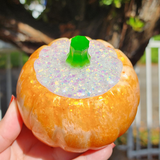 Resin Small Pumpkin Jar - Orange with Opal Glitter