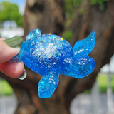Resin Small Sea Turtle - Blue with Holographic Glitter