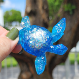 Resin Small Sea Turtle - Blue with Holographic Glitter
