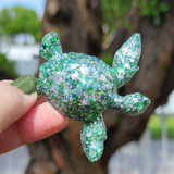 Resin Small Sea Turtle - Green with Holographic Glitter