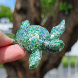 Resin Small Sea Turtle - Green with Holographic Glitter