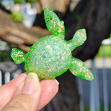 Resin Small Sea Turtle - Green with Opal Glitter