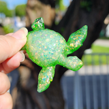 Resin Small Sea Turtle - Green with Opal Glitter