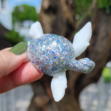 Resin Small Sea Turtle - Holographic Glitter and White