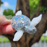 Resin Small Sea Turtle - Holographic Glitter and White