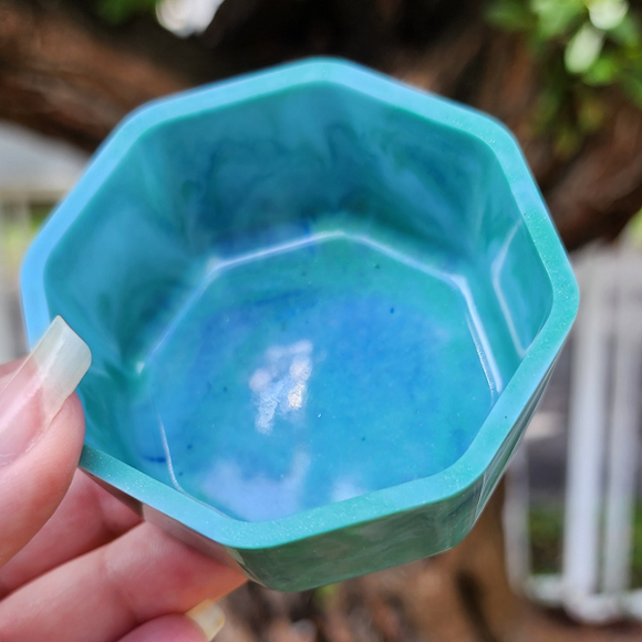 Resin Small Trinket Dish - Blue and Green Marble