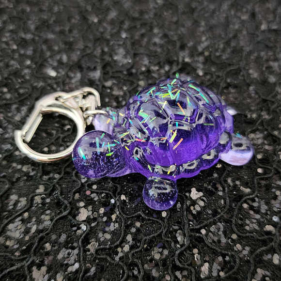 Resin Small Turtle Keychain - Purple with Glitter