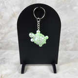 Resin Small Turtle Keychain - White, Green and Silver