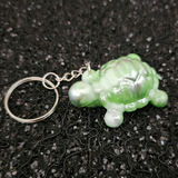 Resin Small Turtle Keychain - White, Green and Silver