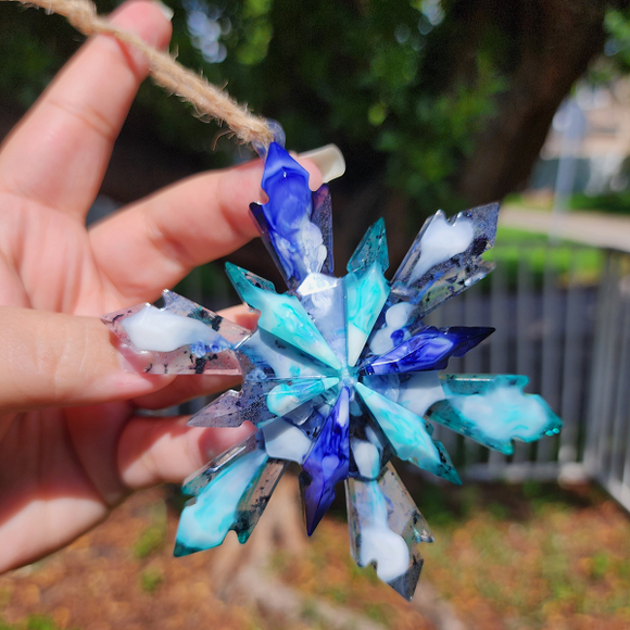 Resin Snowflake Ornament - Blue, Green, Purple and White