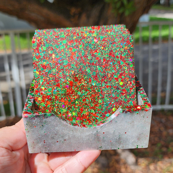 Resin Square Coaster Set - Christmas Glitter