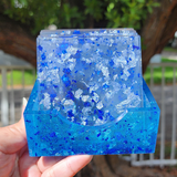 Resin Square Coaster Set - Clear with Blue and Silver Flakies