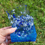 Resin Square Coaster Set - Clear with Blue and Silver Flakies