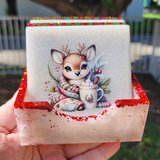 Resin Square Coaster Set - Reindeer Christmas Themed