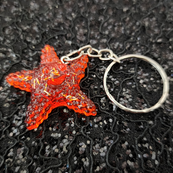 Resin Starfish Keychain - Orange with Glitter